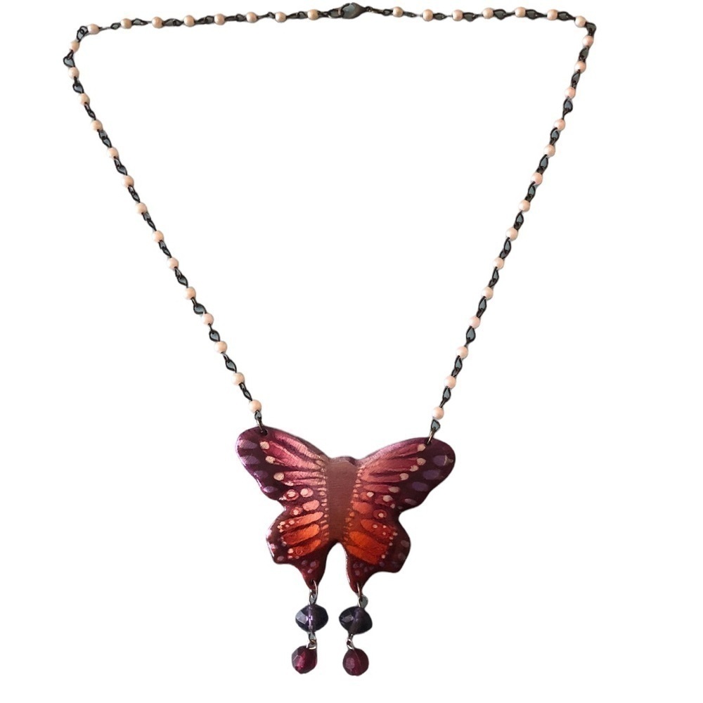 Handmade airbrush butterfly necklace Fairy Whimsical Romantic Boho Festival - Picture 3 of 5